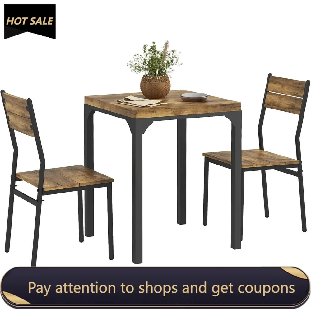 

3 Piece Dining Table Set for 2, Modern Kitchen Table and Chairs, Dining Room Set for Breakfast Nook, Small Space，Rustic Brown