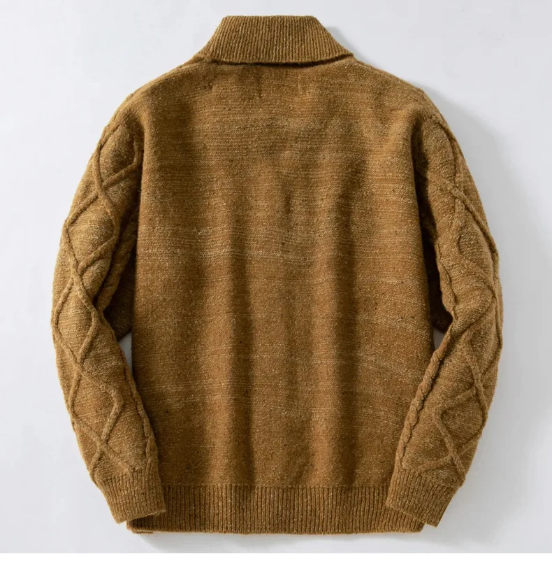 Men Sweater Turn Down Collar Cardigan Single Breasted Sweaters Spliced Buttons Long Sleeve Argyle Knitted Outerwear Casual