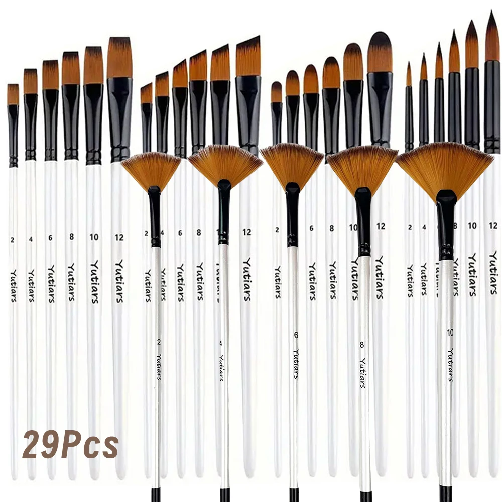 29-Piece Artist Brush Set, Multi-Functional Nylon Bristles for Acrylic，Includes Round, Angle, Flat, Fan, Detail Brushes
