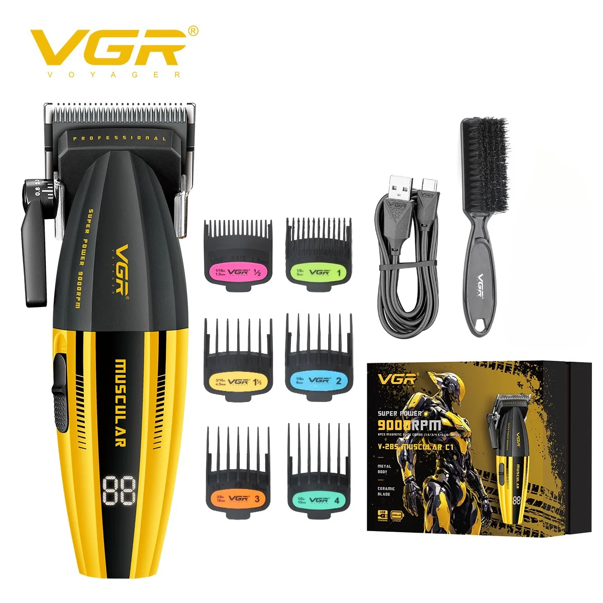 VGR 9000 RPM Professional Barber Clippers Cordless Hair Cutting Machine Adjustable Hair Trimmer Metal Hair Trimmer for Men V-285