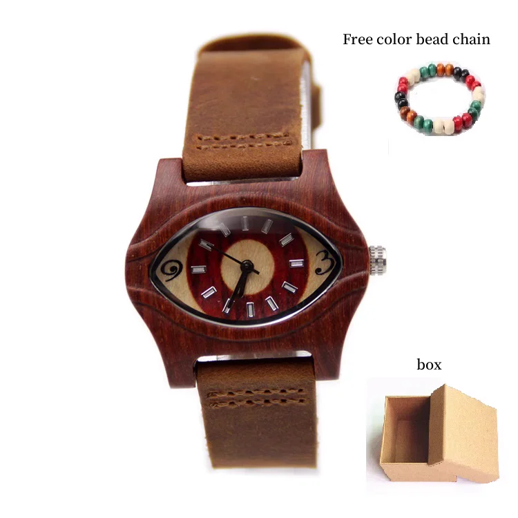 Featured Women's Watch Red Sandalwood Watch Eyes Watch Leather Watch Band Fashion Watch Quartz Japanese Movement Watch