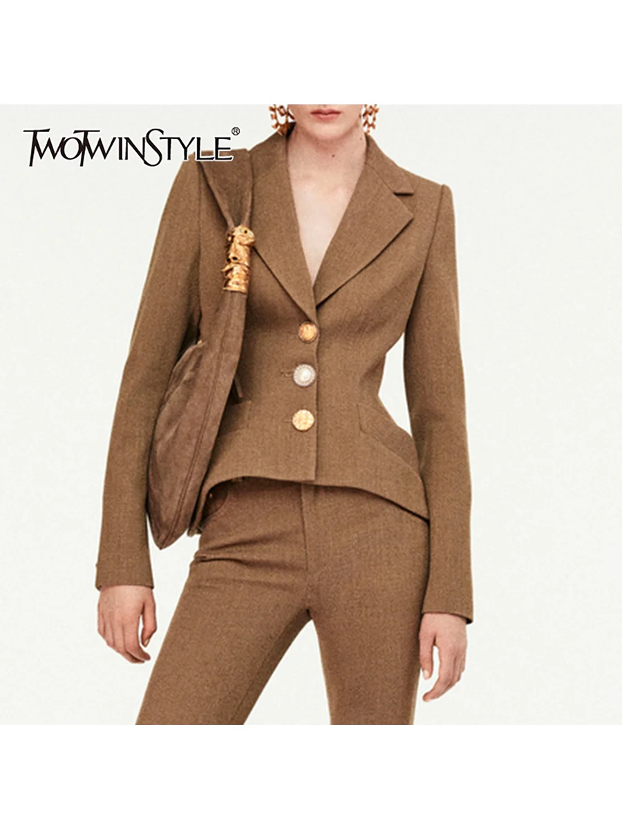 

TWOTWINSTYLE Fashion Spliced Single Breasted Short Jackets for Women Lapel Long Sleeves Tunic Temperament Jacket Female Clothing