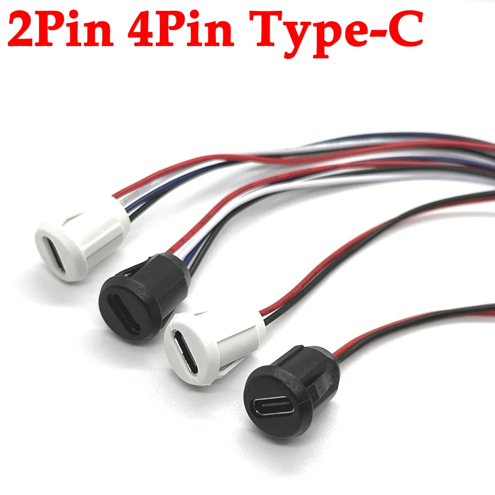 

10PCS USB-C 2Pin 4Pin High Current CC Fast Charging Socket With PH2.0 Press Type Plate Type-C Female Waterproof Connector Jack