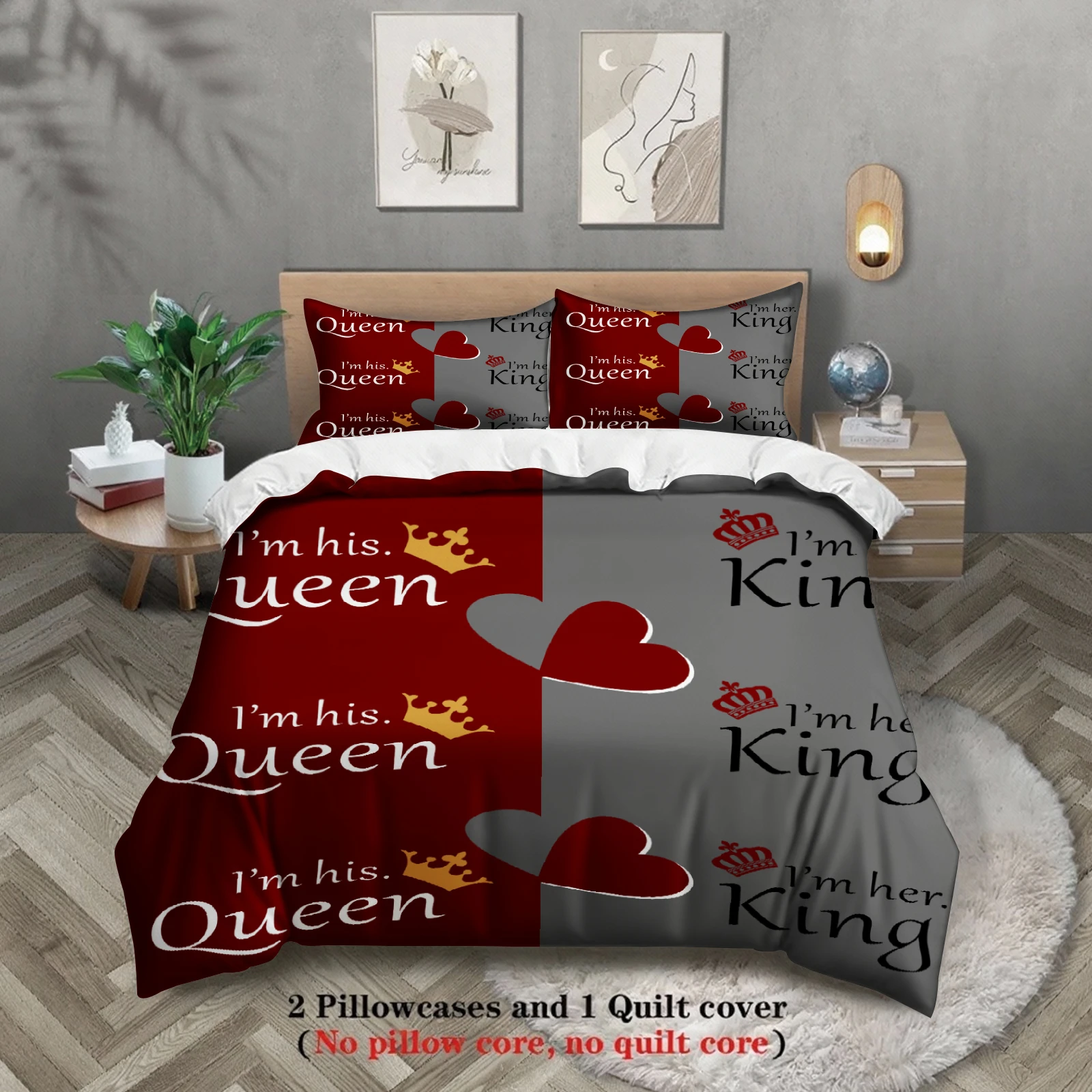 Valentine's Day Duvet Cover Set (No Filling) Soft Bedding Set Twin Full Size Wedding Anniversary Gift For Couple Bedroom Decor