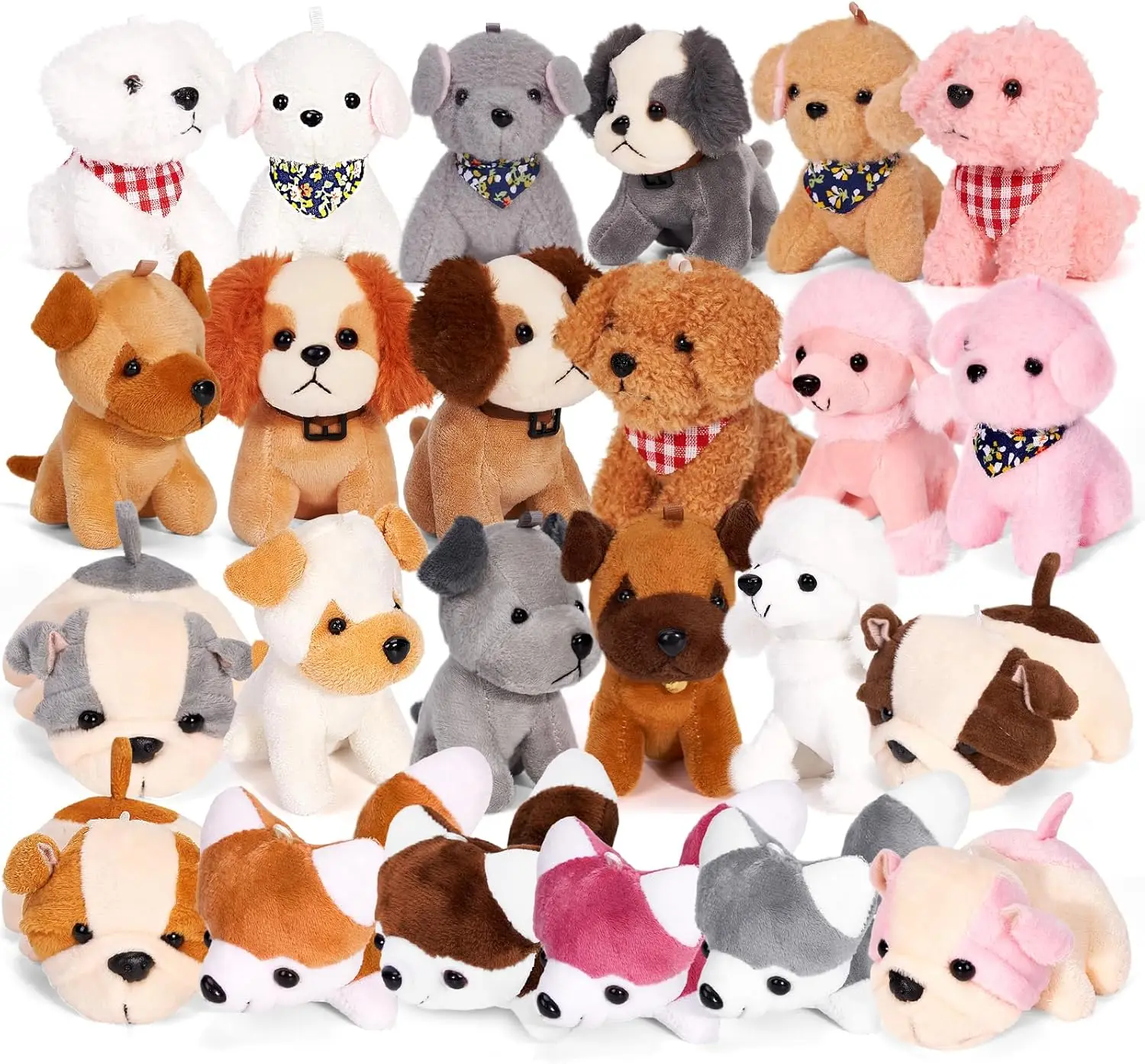 

24PCS Mini Plush Dog Toys, Easter Basket Stuffers, Birthday Party Favors, Classroom Rewards, Pet Adoption Dolls