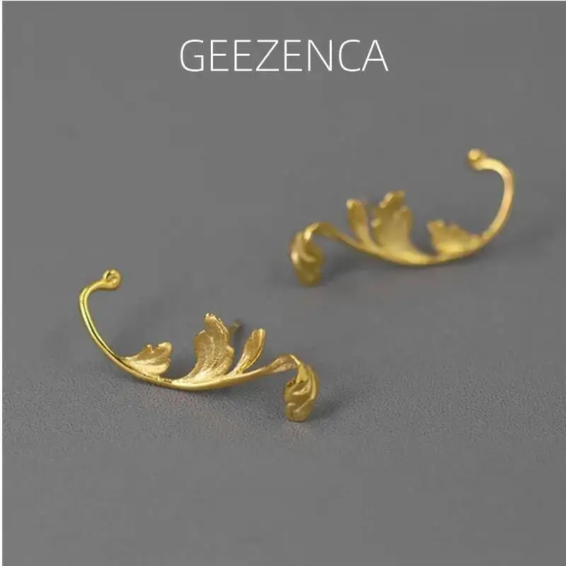 

GEEZENCA 925 Sterling Silver Acanthus Pattern Earrings For Women Aesthetic Classic Leaft Plant Chic Stud Earring New Party Gift