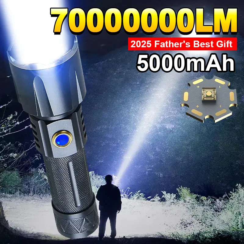 

2200LM Мощный фонарик 5000 мАч Перезаряжаемый яркий светодиодный фонарик из сплава для наружного освещения, подарки отца