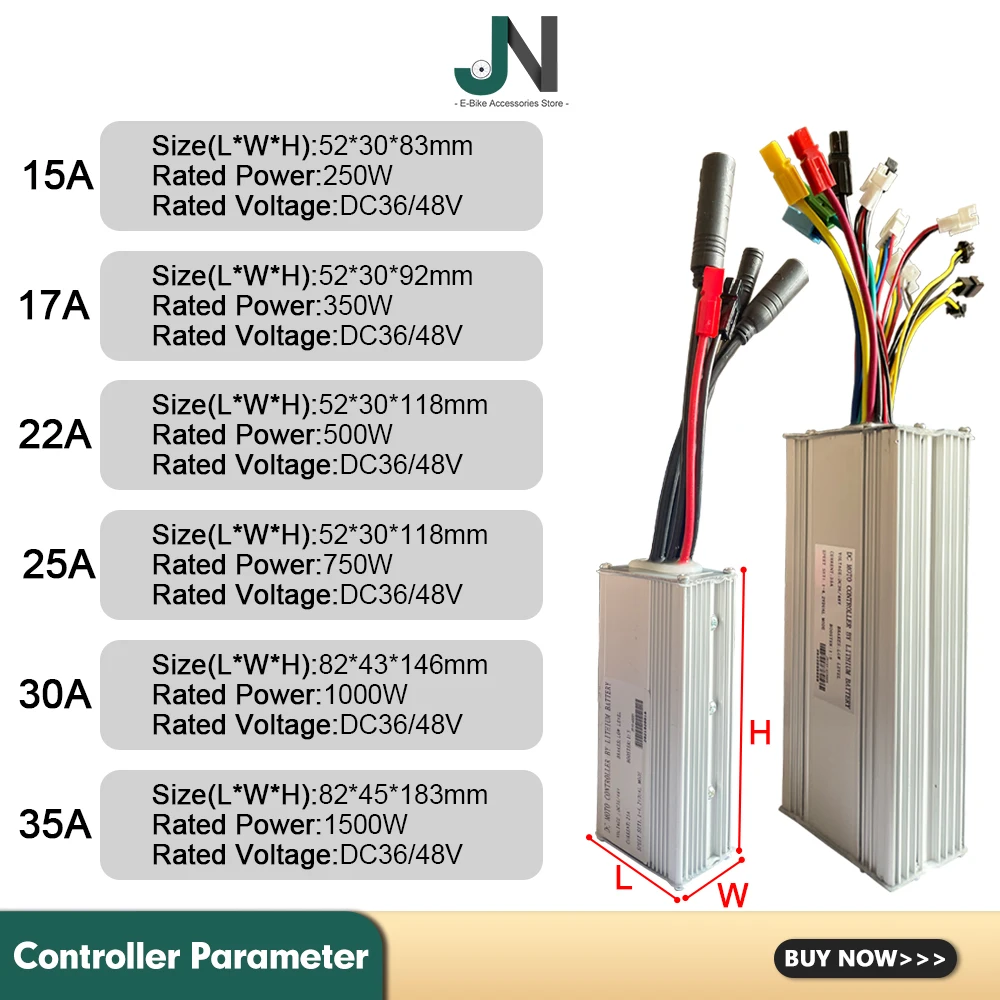 36V 48V 250W 350W 500W 750W 1000W 1500W JN Ebike Controller with SM WP Connector Use for Electric Scooter Control System