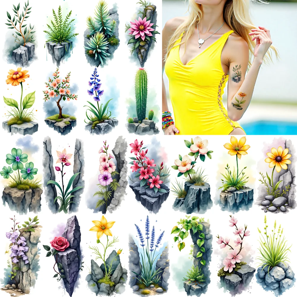9 قطعة تصاميم طبيعة الوشم المؤقت المائية الوشم الفني أنماط الأزهار مقاوم للماء ملصقات الجسم طويلة الأمد
