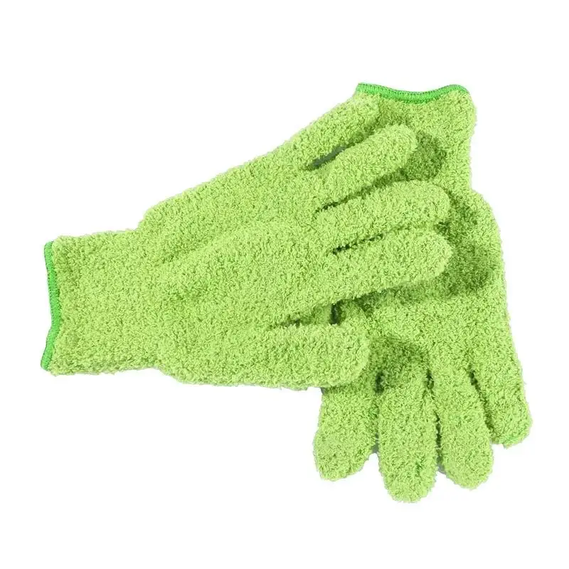 1Pair Cleaning Gloves Microfiber Coral Fleece Car Grooming Gloves Solid Five Finger Dust Removal Housework Absorbent Gloves