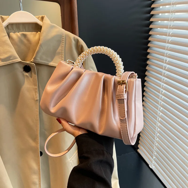 2023 Trend Beading Texture Handbag Women Aesthetic Designer Artistic Pleated Square Bag All-match Mini Shoulder Crossbody Bag