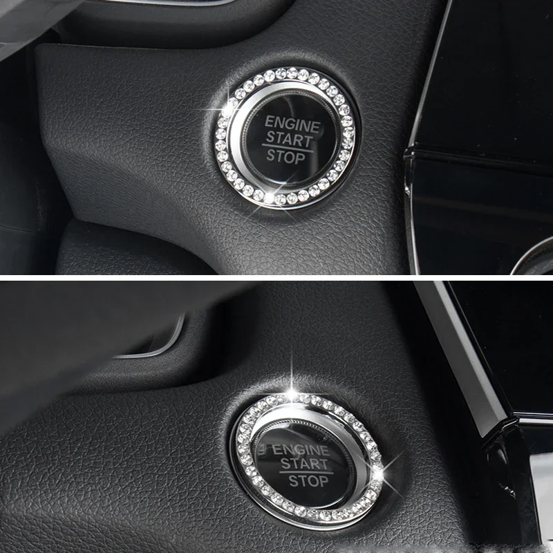 Automobiles Start Switch Button Decorative Diamond Rhinestone Ring Circle Trim Auto Decorative With Crystal And Car Accessories