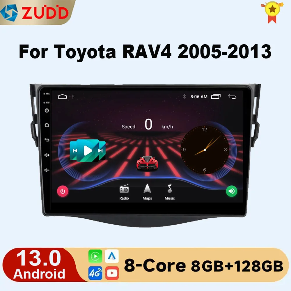 

9" Android 13 Car Radio For Toyota RAV4 Rav 4 2005-2013 Multimedia Player 2Din Carplay DSP Navigation GPS 4G Net WIFI stereo DVD