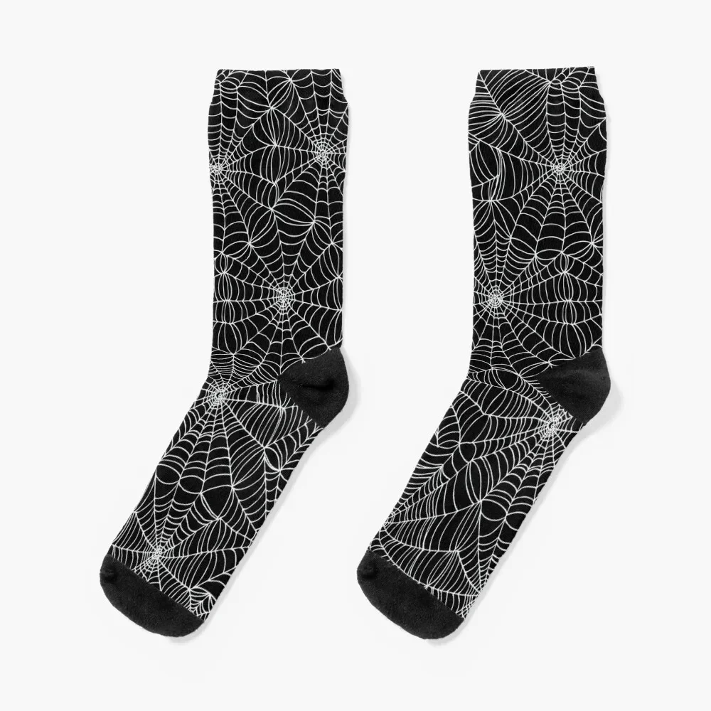 Spider web pattern - white on black by Cecca Designs Socks with print gift Man Socks Women's