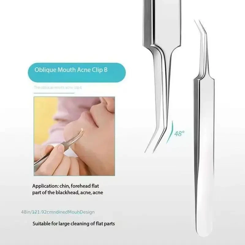8ピースステンレススチールのにきび除去ツールセット、収納ボックス、にきびクリップピンセット、にきび針ツール、美顔器付き