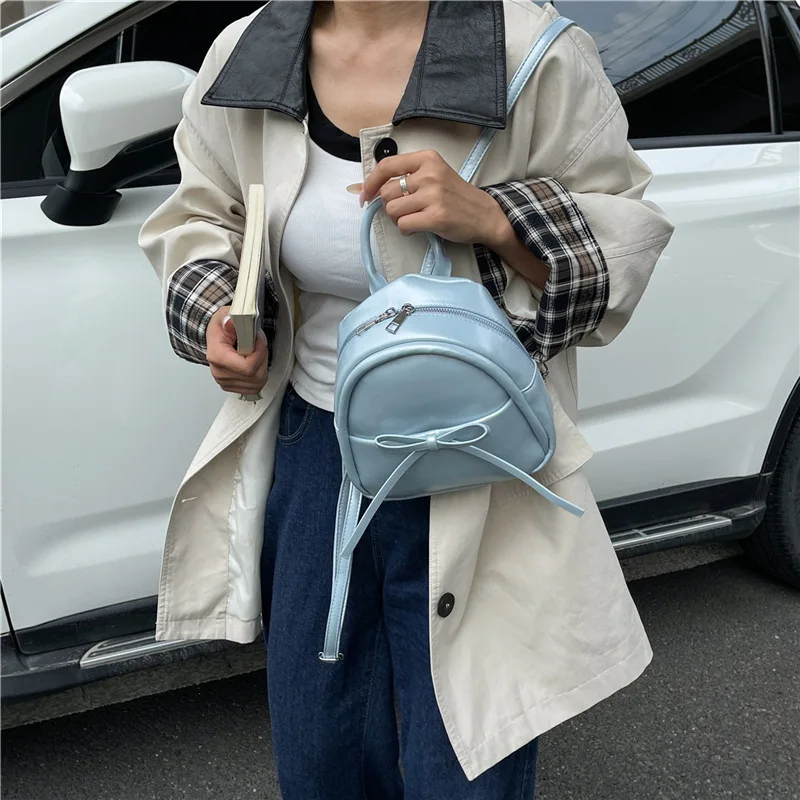 

Новые модные женские сумки, корейская версия рюкзака с бантом, однотонная ретро-модель, модно и компактная после лета