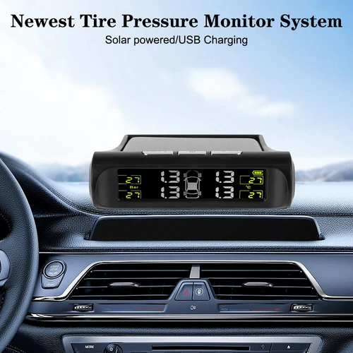 Imagen 2 del producto Sistema Universal de monitoreo de presión de neumáticos de coche, Monitor de temperatura de neumáticos USB/Solar TPMS, sistemas de alarma de seguridad para automóvil de 0-6bar