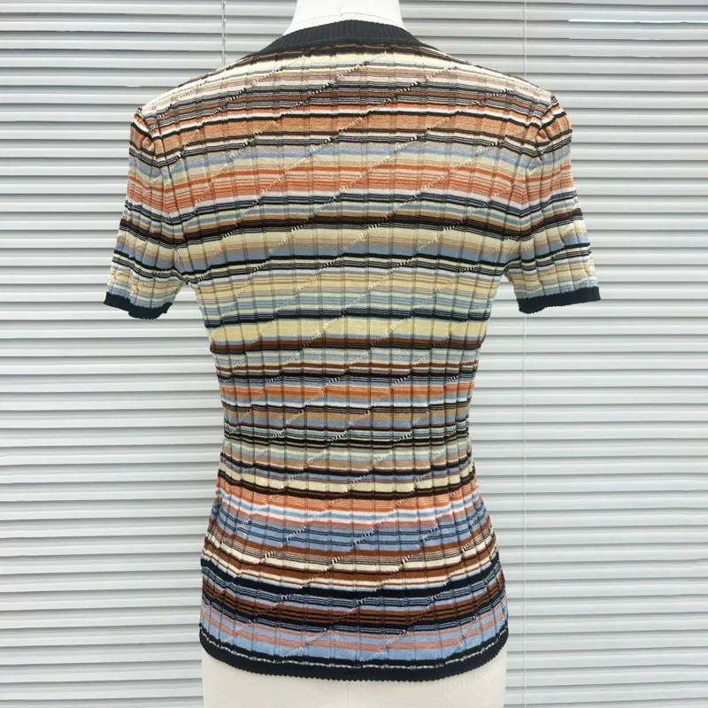 CHUJIE 2025 サマーコントラストストライプドレス - スリムフィットロングニットスリップ＆同スタイル半袖Tシャツ、ビスコース混紡