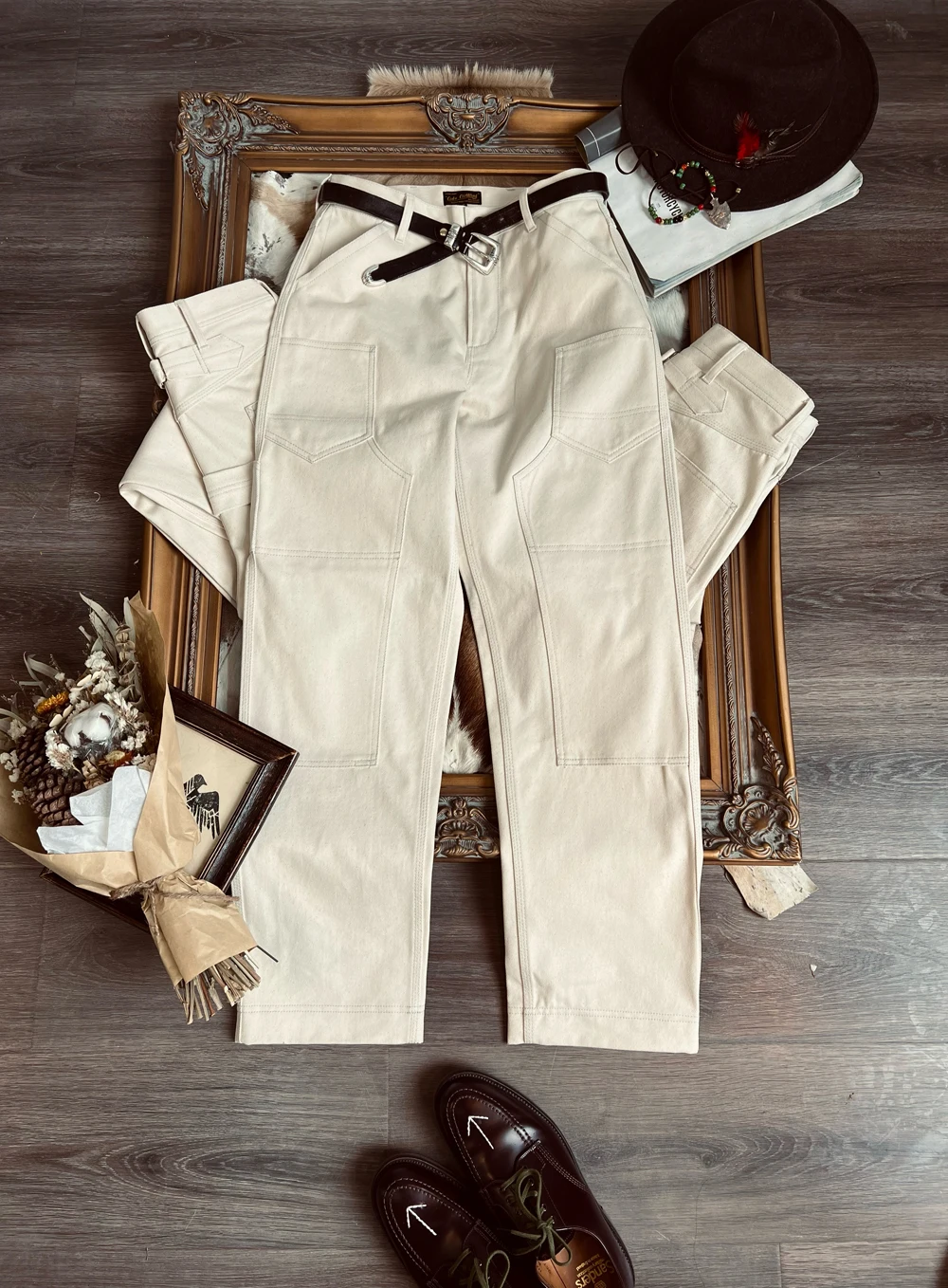 Tailor Brando Derrickman Work Pants American Retro High Waist Straight YKK Zipper 385g Cotton Seed Shell Casual Pants