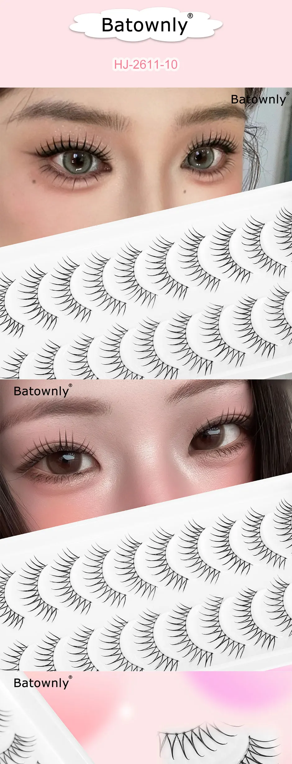 10 Paar in einer Packung, künstliche Wimpern im Idol-Stil für Frauen, U-förmige handgewebte Wimpern, unabhängige Strähnen, natürlicher Make-up-Look, flauschige und realistische künstliche Wimpern, natürliche Simulation, geeignet für Anfänger, künstliche Wimpern im koreanischen Idol-Stil, Länge 6-12 mm – Detail 1