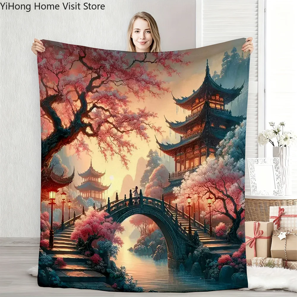 1PC House Landscape Blanket For Boys Girls Girlfriend Anniversary Birthday Gifts Festival Gifts Soft Blankets Four season use