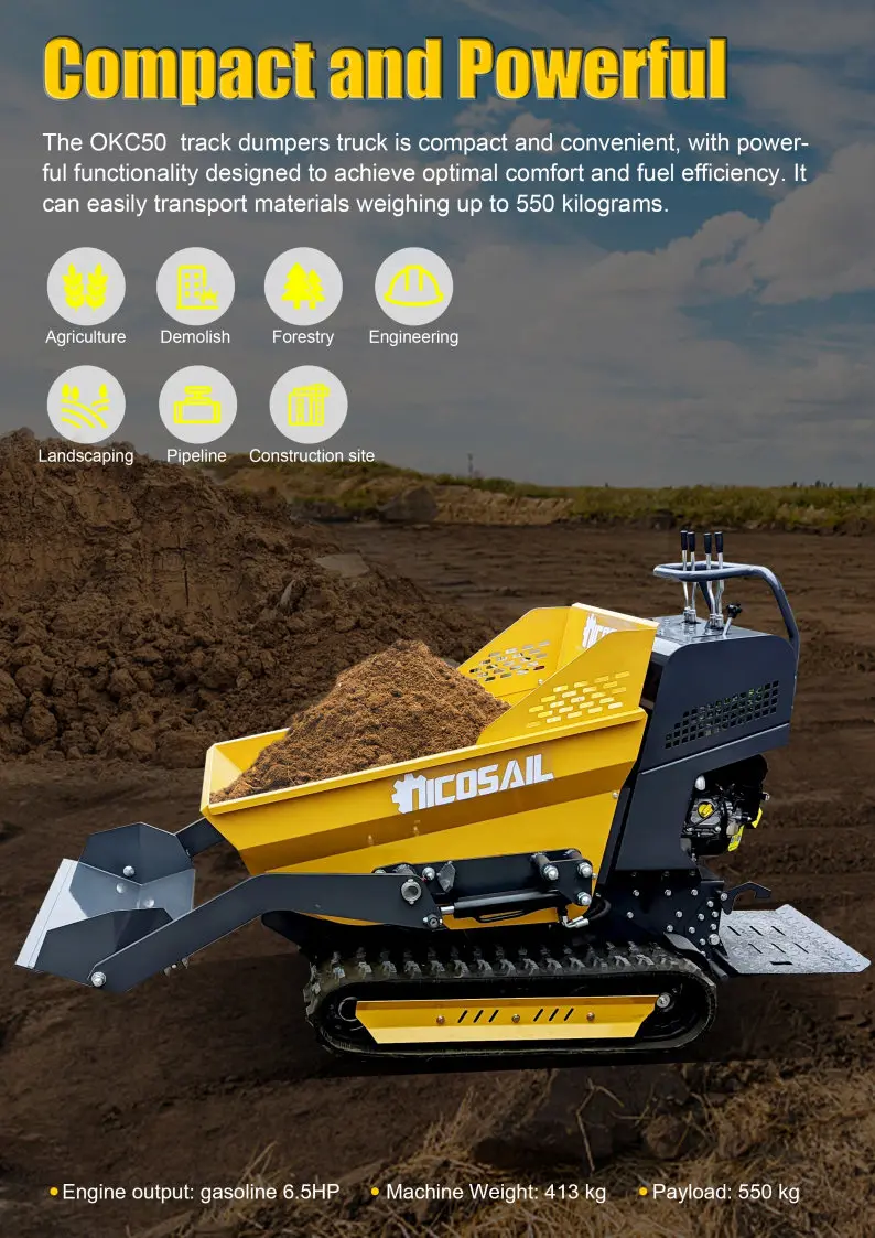 CE-zertifizierter 500kg Hochhub-Mini-Dumper mit Raupenantrieb, hydraulischer Kippfunktion und Motorisierter Schubkarre für Lager, Bauernhof und Garten – Detail 3