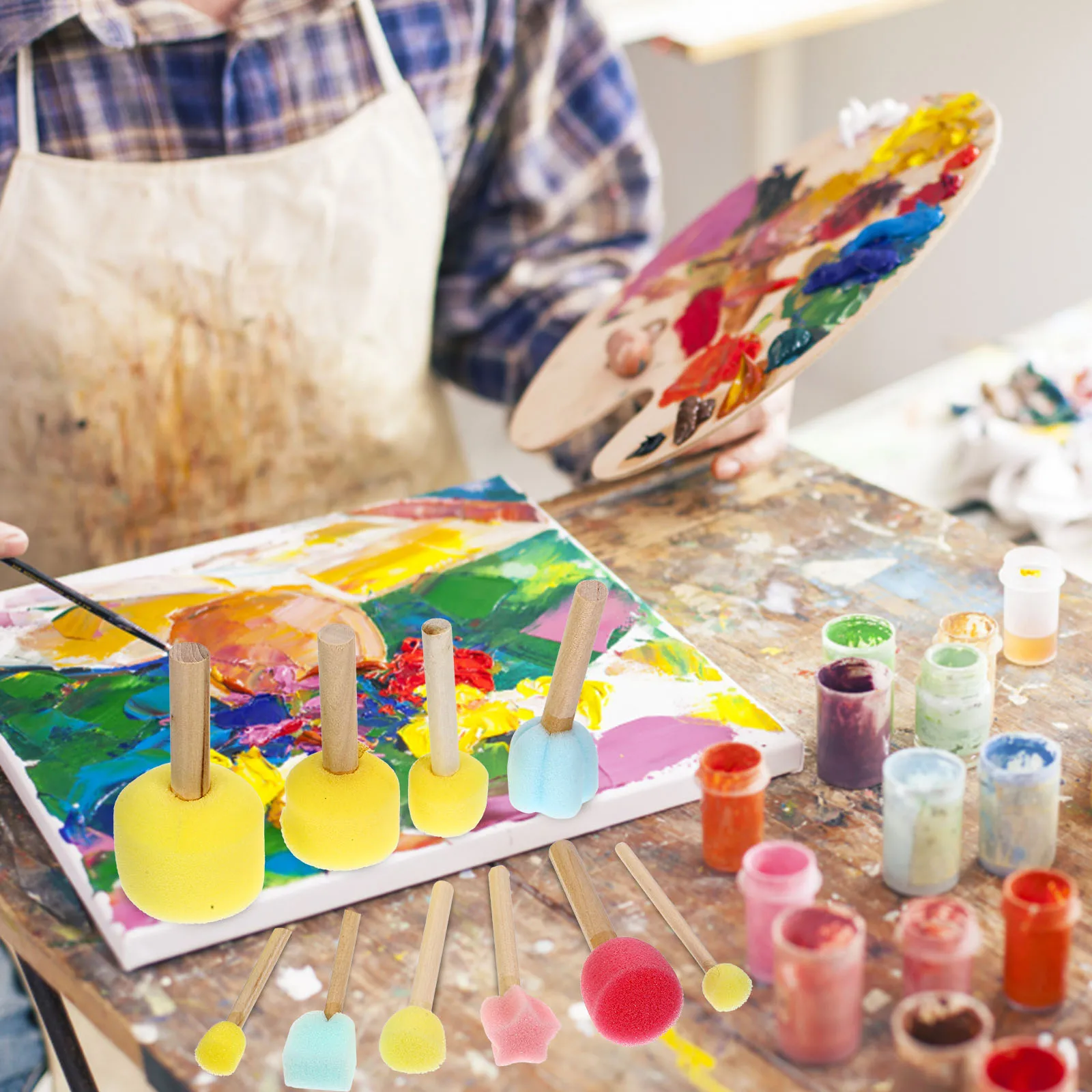 10 Pcs Sponge Brush Kindergarten Tools Painting Circle Face High-quality Brushes for Wood