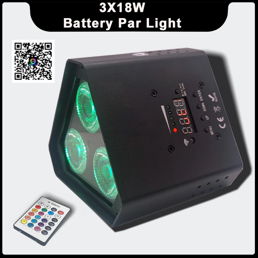 Nieuwe Mini Battery Operated Wedding Uplight 3X18W Rgbwauv Led Draadloze Dmx Wifi App Afstandsbediening Dj Disco par Geluid Party Lichten