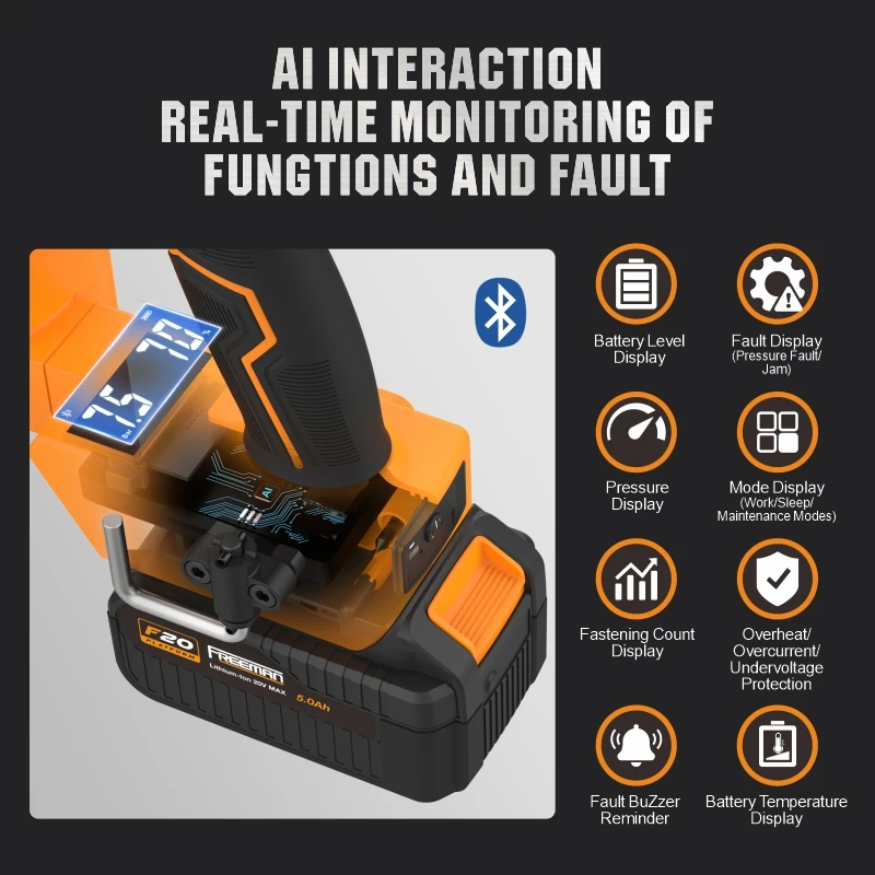 Freeman LA65 20V Electric Battery Powered 16 to 40MM Steel Concrete Nailer Smart Cordless Concrete Nail G u n