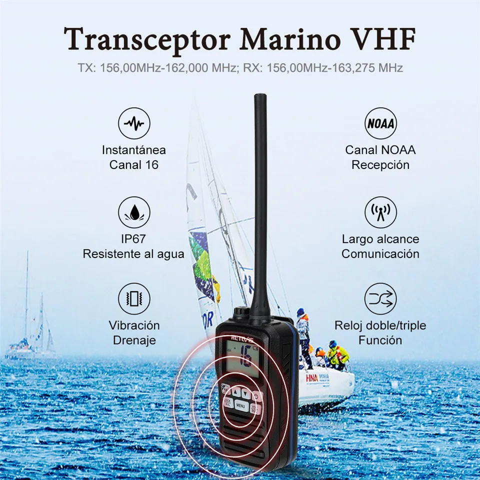 Retevis Radio Barco Marine Radio VHF Maritimo RM01 Emisora Barco VHF Walkie Talkie IP67 Waterproof 3W Professional Marine Radio Portátil Especial para Buques Asuntos Marítimos