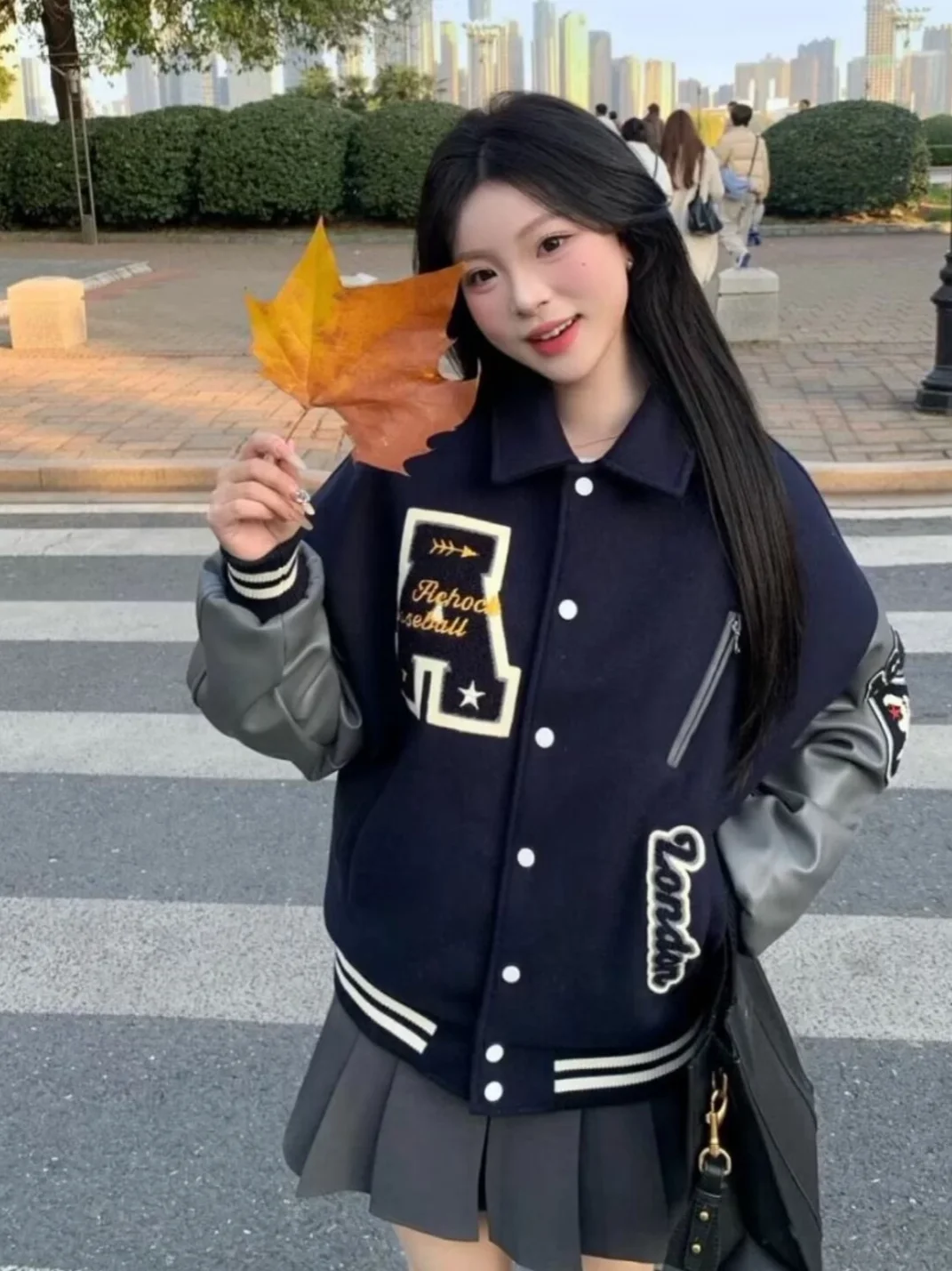 

plus Size 300 Pou Fat MM Chinese Trendy Letter Embroidery Design Student Baseball Jaet Women's Loose Outerwear Autumn