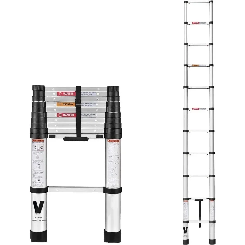 Telescoping Ladder 12.5FT, Extension Step Ladders One Button Retraction, Aluminum Collapsible Ladder Slow Down Design