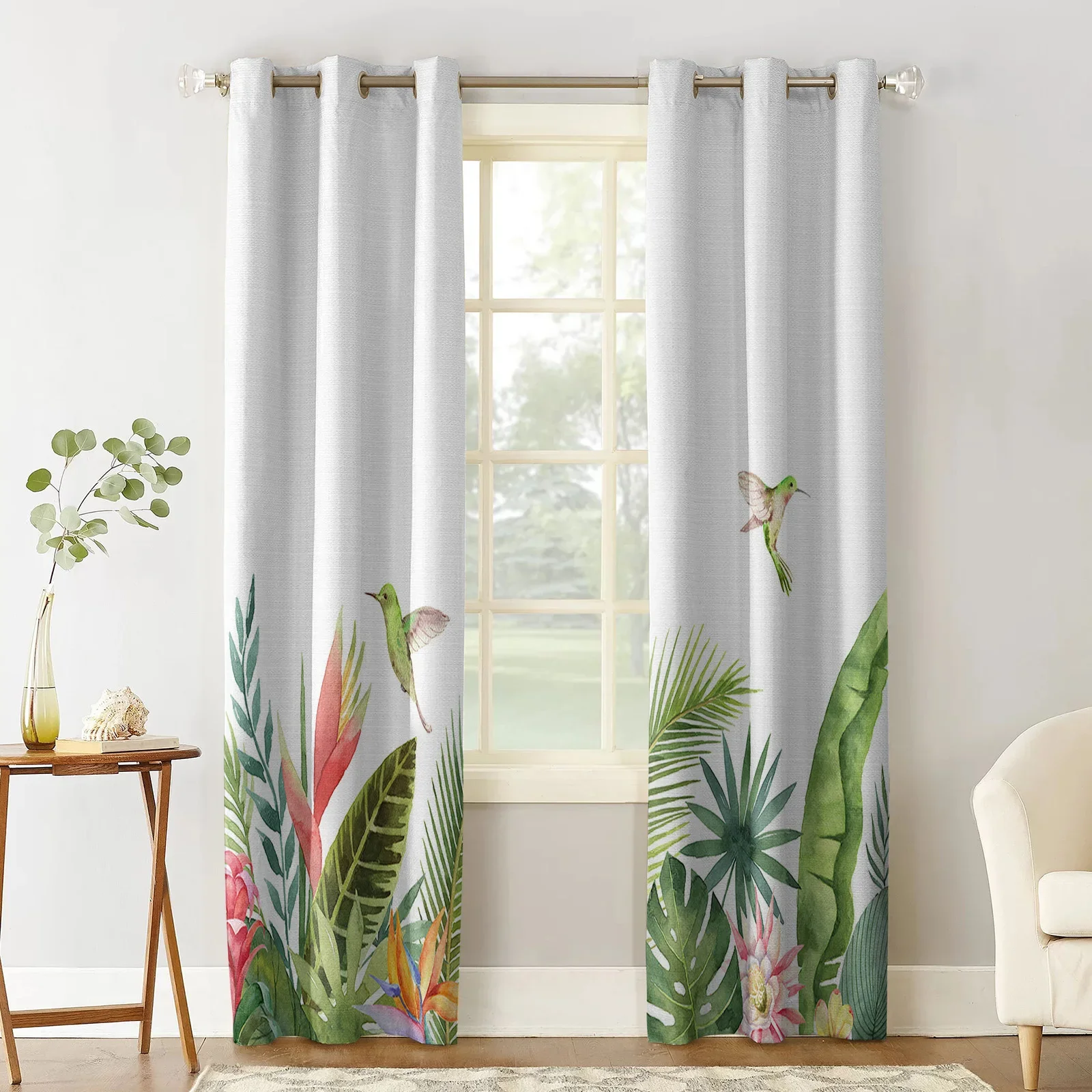 Ins Pastoral Tropical Plant Palm Leaf Flower Modern Hall Curtains for Living Room Girl Boy Bedroom Kitchen Window Curtain