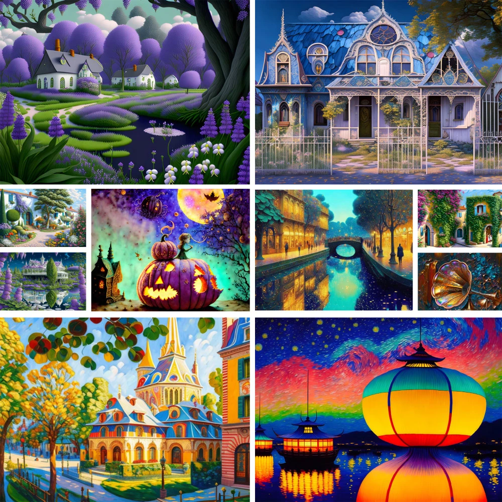 Landscape Cartoon House Coloring By Numbers Painting Set Oil Paints 40*50 Oil Painting Handmade For Kids For Drawing Handicraft