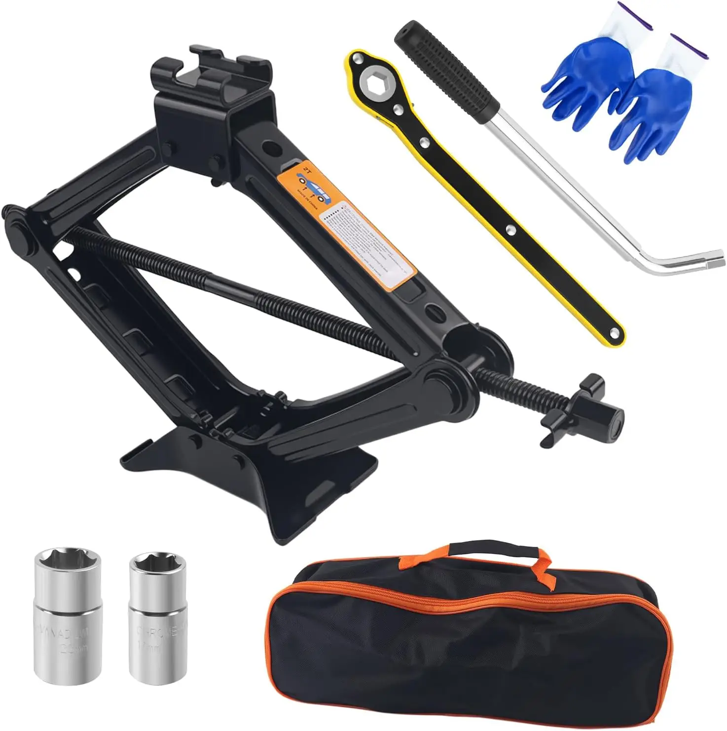 

2T Heavy Duty Scissor Jack Kit with Lug & Ratchet Wrench for Car Tire Change, Lift Range 3.93' to 15.35'