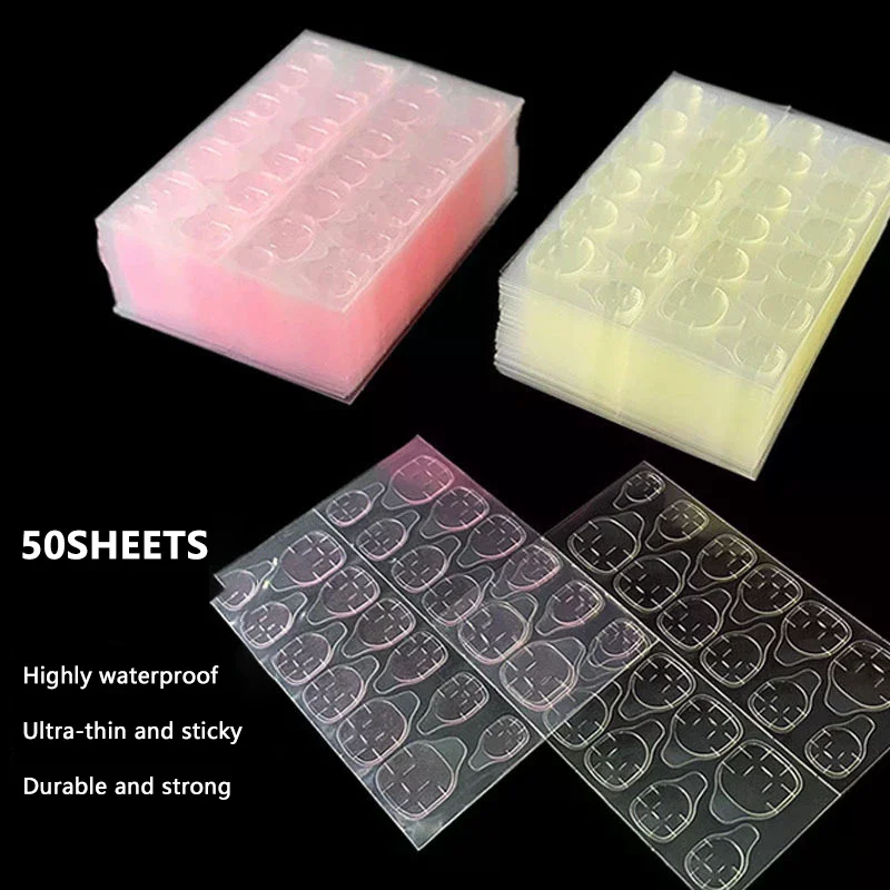 50 Sheets Double Side Adhesive Tape Glue Sticker False Nail Glue For Fake Nails Tips Clear Jelly Gel Pad Press On Nails Manicure