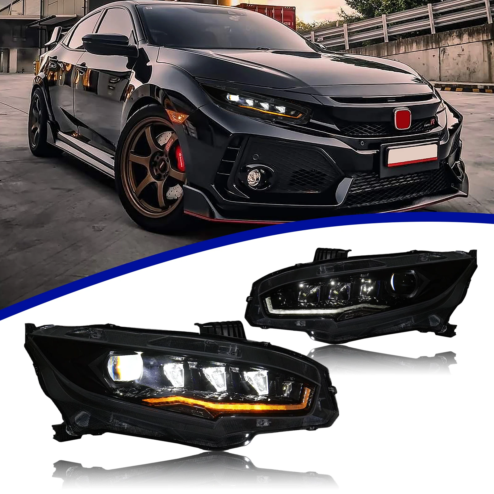 

DK Motion Modified RGB Car Headlamp Led Headlight For Honda Civic 10th Gen Sedan Hatchback 2016 2017 2018 2019 2020 2021 2022