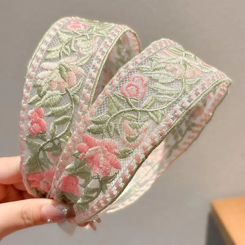 

Elegant Chiffon Embroidered Flower Headband – Sweet Floral Headscarf Hair Tie Women's Fashion Hair Accessories