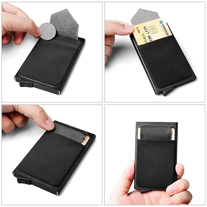 Porte-cartes élastique automatique en aluminium pour hommes, boîte carrée anti-vol pour cartes bancaires, fente multi-cartes avec porte-cartes de couverture