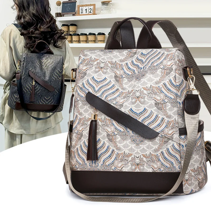 

Рюкзак в китайском стиле — художественный женский рюкзак большой вместимости, минималистичная модная уличная сумка через плечо с культурным дизайном