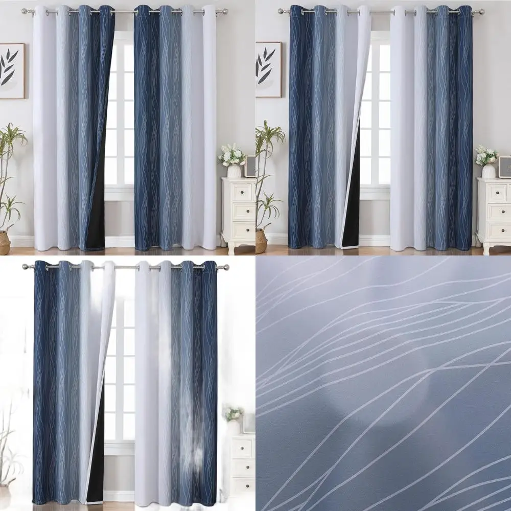 

108 термоизолированных темно-синих и серовато-белых штор, полная блокировка для спальни, 52 x 108 л, комплект из 2 панелей