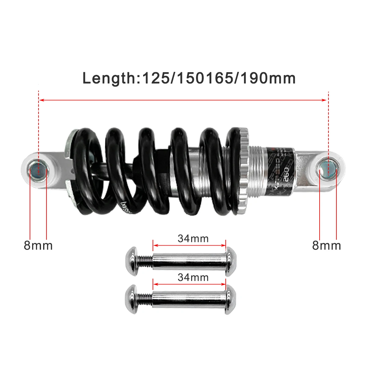 KS EXA Form 260 Bicycle Shock Absorber Rear Shocks 125 150 165 190mm for Downhill CX MTB Moutain Bike Electric Scooter 650LBS