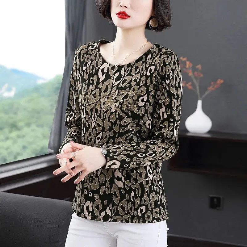 Casual Fashion Commuter Women\'s Top 2023 Autumn and Winter New Printed Round Neck Long Sleeve Temperament Versatile Pullover