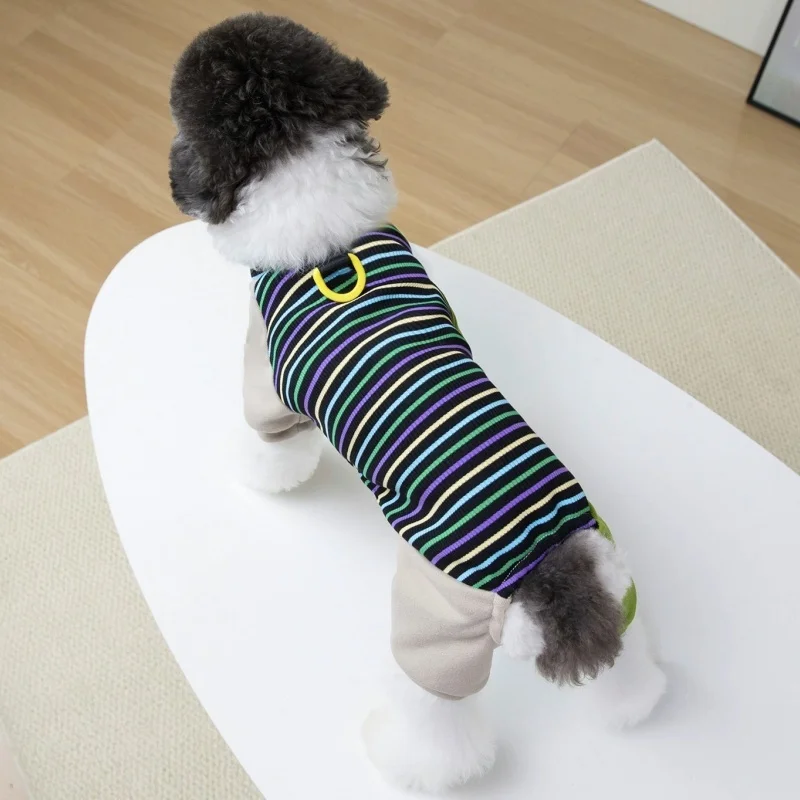 أزياء الكلب أربعة أرجل الملابس قوس قزح المشارب الكلب حللا الدافئة لينة جرو منامة لطيف القط Homewear الحيوانات الأليفة وزرة الكلب وتتسابق #4