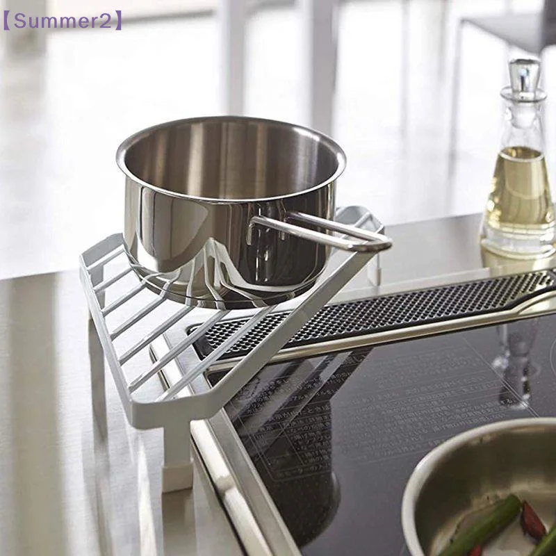 【Xia2】Metal Iron Triangle Corner Shelf Heat Resistant Pot Rack Countertop Storage Organizer Space Saving Kitchen Rack{S}