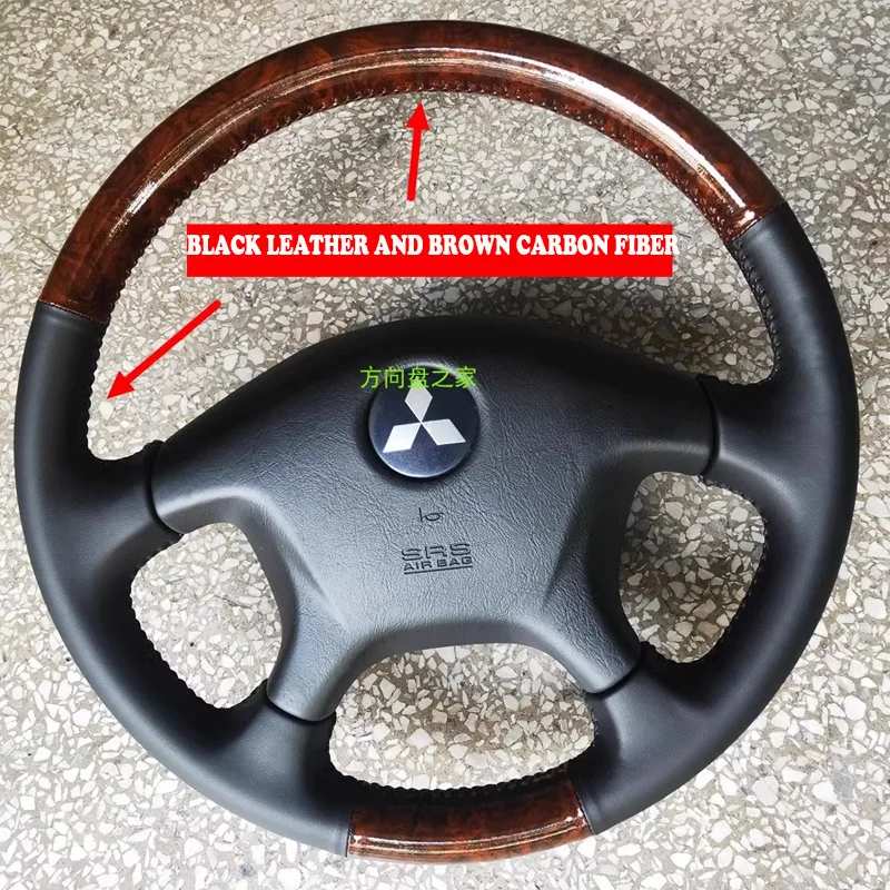 For Mitsubishi V45 V55 Steering Wheel Cover Hand-Stitched Non-slip Carbon Fider Leather Mitsubishi Accessory