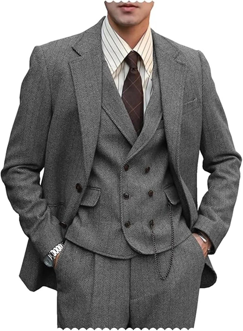 Traje Formal de lana de Tweed para hombre, 3 piezas para boda, traje ajustado, esmoquin para graduación, padrinos de boda, trajes bonitos para novio, invitados Barong