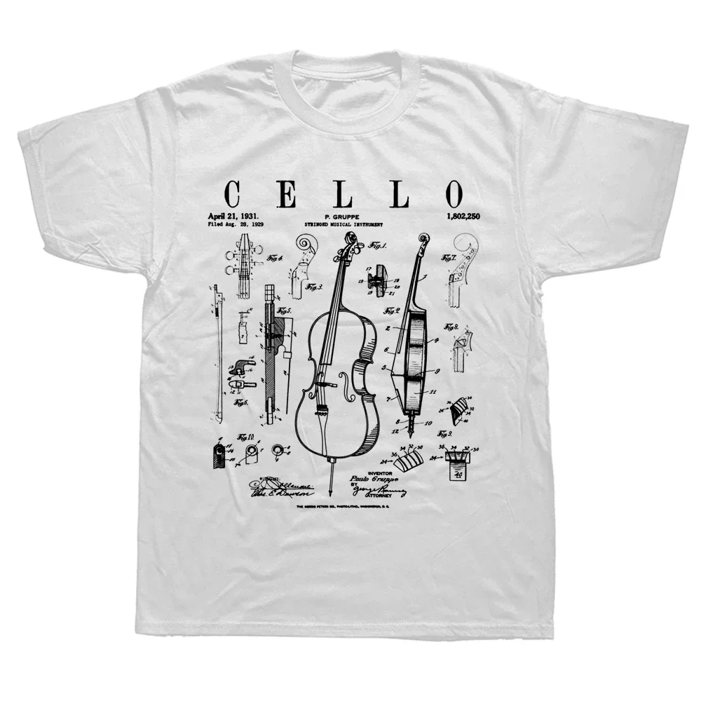 Summer Style T-shirt Funny Cello Vintage Patent Cellist Drawing T Shirts Graphic Cotton Streetwear Short Sleeve Birthday Gifts