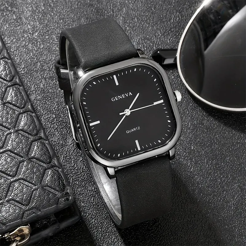 Classic Fashion Men Watches Square Sports Watch Leather Strap Bussiness Casual Quartz Wristwatch Black Luxury Watches Relogio