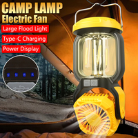 Outdoor LED Camping Light Multifunctional Fan USB Rechargeable Lamp with Hook Waterproof Picnic Fishing Tent Lantern Desk Fan